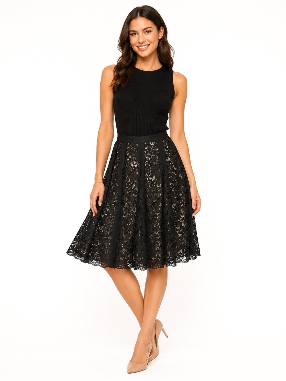 DKNY Black Lace Fit and Flare Skirt Size 8